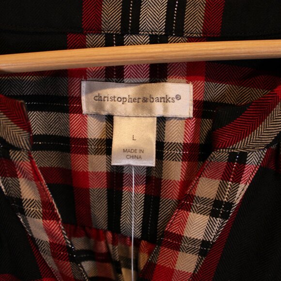 NWT - Christopher & Banks Long Sleeve blouse - Black-Red Plaid - Size L - Picture 3 of 9